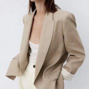 NEW NWT Zara linen blend printed cuff blazer - Size XS